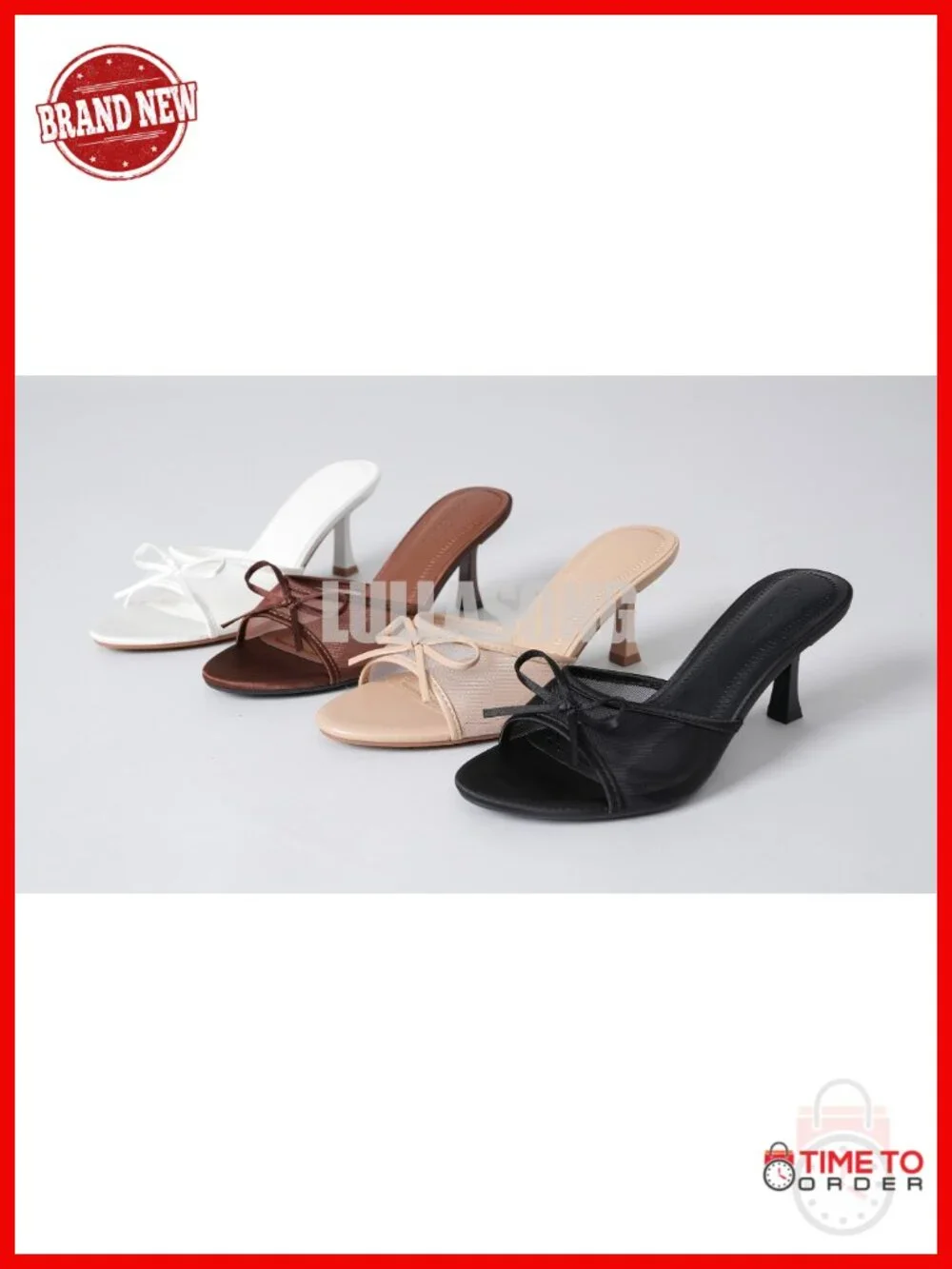 Kitten Heel Open Round Toe Slip On Mesh Mid Heeled Sandals